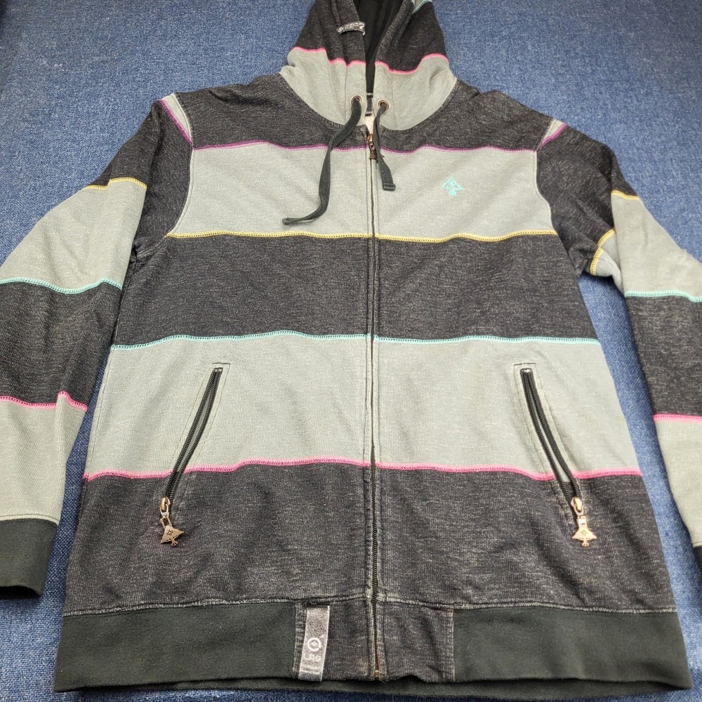 LRG Lifted Research Group Mens XL Full Zip Striped Hoodie Gray Streetwear Sweat